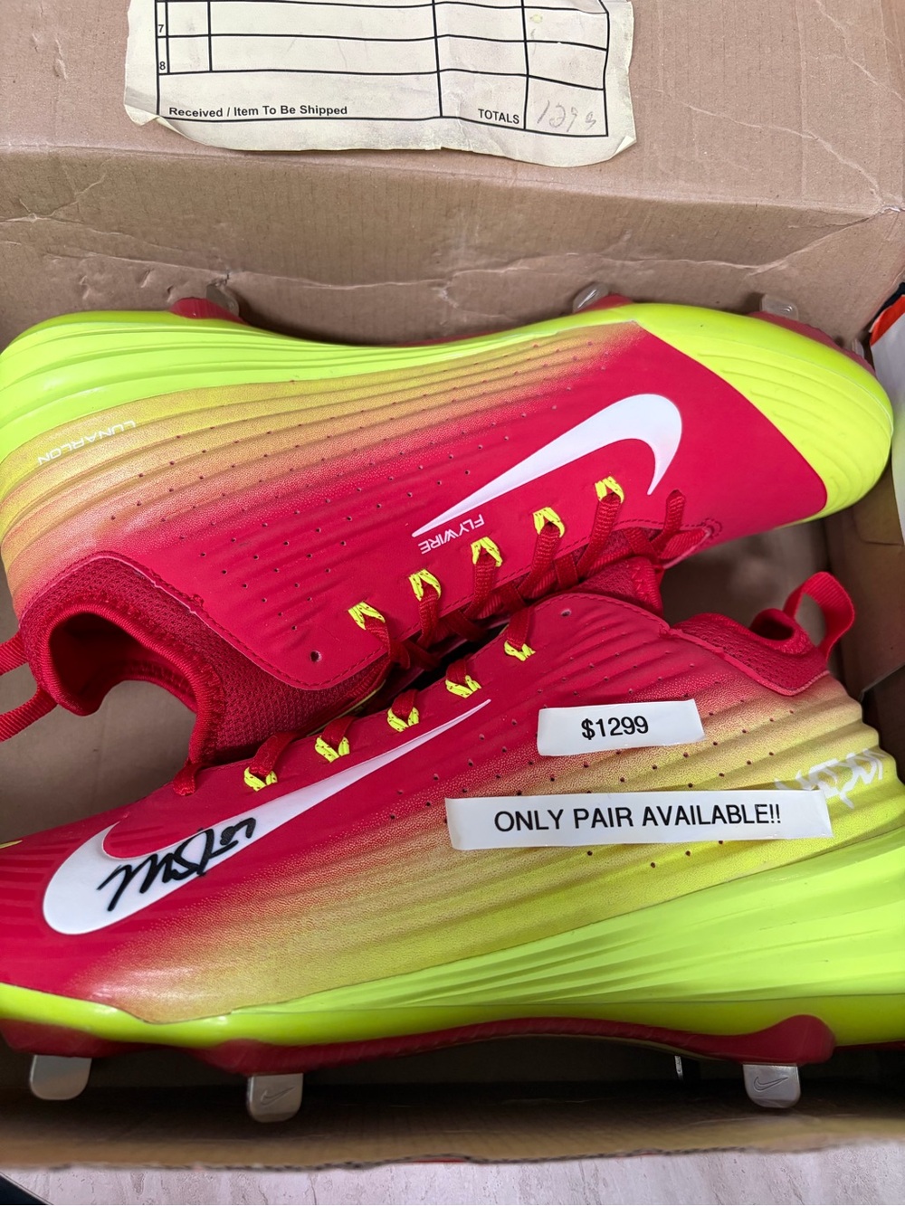 Nike' Gradient Red to Neon Yellow Cleats